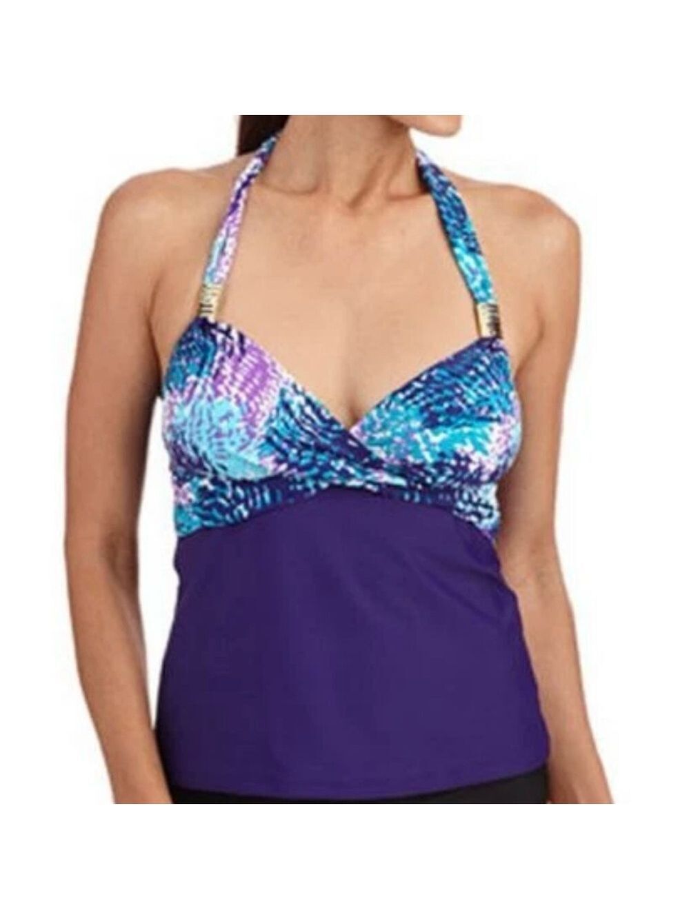 Catalina Women’s Tankini Swimsuit Halter Top Purple Padded Cups Size Medium 8-10